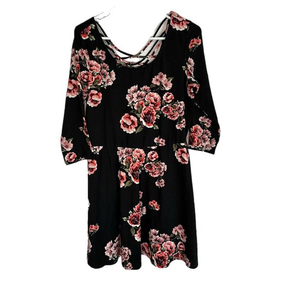 By & By Black and Pink Floral Mini Dress, Medium, Pre-owned - Picture 3 of 7